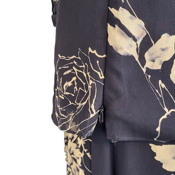 Vintage 80s Cynthia Howie Maggy Boutique 2PC Black Silk Rose Print Set Size 6P - Picture 12 of 14